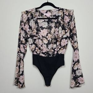 Band of Gypsies Floral Bell Sleeve Bodysuit